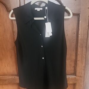 Vince black sleeveless silk shirt